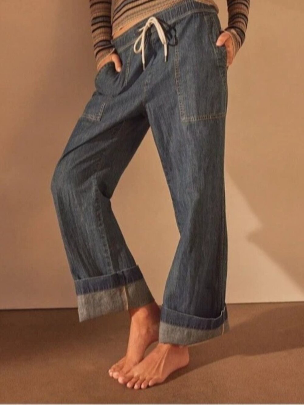 James Perse Wide Leg Denim Pants Jeans Jogger Medium Wash Blue size 0/XS $350